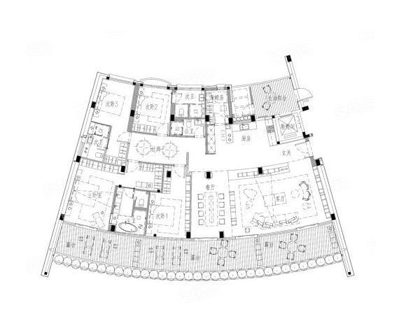 A4-401套内233户型 4室2厅4卫  建面约263.00平米