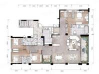 套内260㎡大平层户型， 5室3厅4卫1厨， 建筑面积约320.00平米