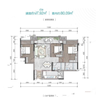 3室2厅2卫 建面约98.00平米