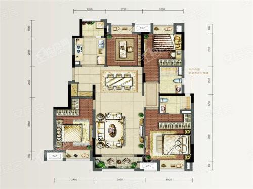 A户型， 4室2厅2卫1厨， 建筑面积约123.00平米