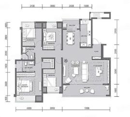 洋房A1户型， 4室2厅2卫1厨， 建筑面积约144.00平米