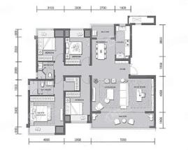 洋房A2户型， 4室2厅2卫1厨， 建筑面积约144.00平米