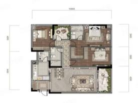 D户型， 3室2厅2卫1厨， 建筑面积约128.60平米