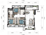 洋房B户型， 3室2厅2卫1厨， 建筑面积约98.47平米