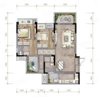香澜山E2套内84㎡户型， 2室2厅2卫1厨， 建筑面积约105.77平米
