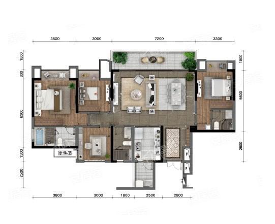 B户型  4室2厅3卫 建面约158平米