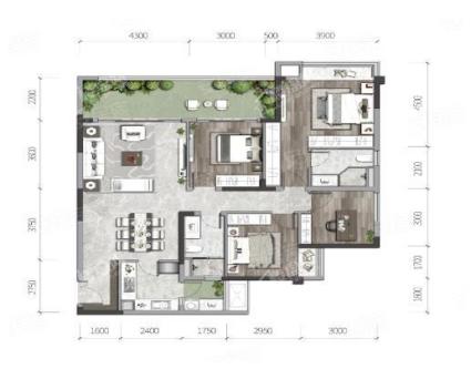 E1户型  4室2厅2卫  建面约138平米