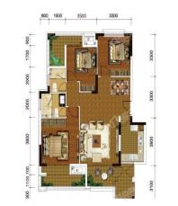 F2d户型 3室2厅2卫  建面约113.67平米