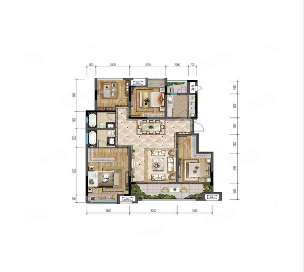 3室2厅2卫1厨， 建筑面积约115.00平米