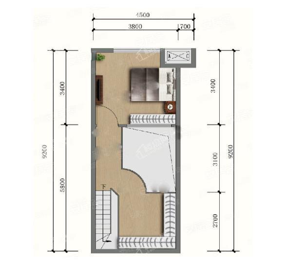 A1户型， 公寓， 建筑面积约46.00平米