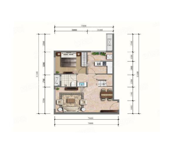 C1户型， 公寓， 建筑面积约80.00平米