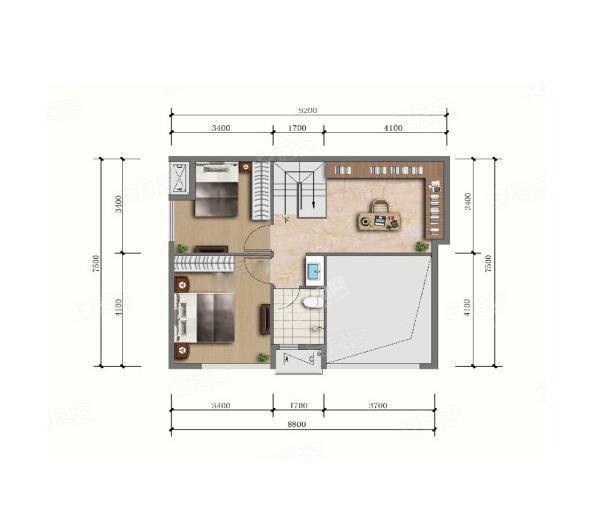 C2户型， 公寓， 建筑面积约87.00平米