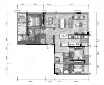 D栋A套内143户型， 4室2厅2卫1厨， 建筑面积约184.00平米