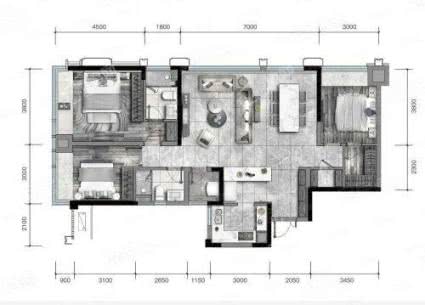 D栋B套内107户型， 3室2厅2卫1厨， 建筑面积约138.00平米