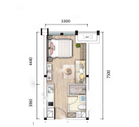 建面约49㎡， 1室0厅1卫1厨， 建筑面积约49.00平米