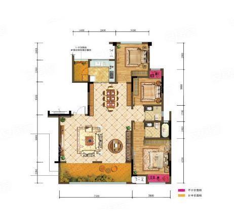 中交锦悦4期洋房A-1户型， 3室2厅2卫  建筑面积约142.00平米