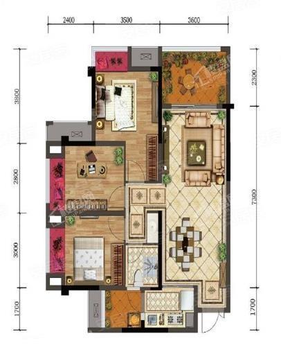 中交锦悦5期高层C户型  3室2厅2卫  建筑面积约99.00平米