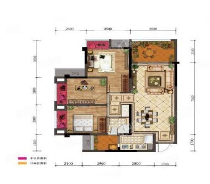 中交锦悦4期高层C户型 3室2厅1卫  建筑面积约99.00平米