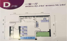 D户型 1室1厅1卫  建筑面积约42平米