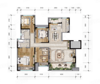 洋房B1户型， 4室2厅2卫1厨， 建筑面积约141.00平米