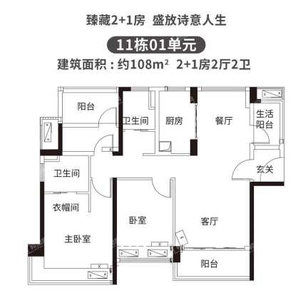 悦湖山二期11栋01单元2+1房2厅2卫108㎡