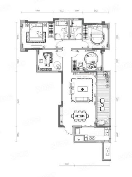 高层D户型， 4室2厅2卫1厨， 建筑面积约133.00平米