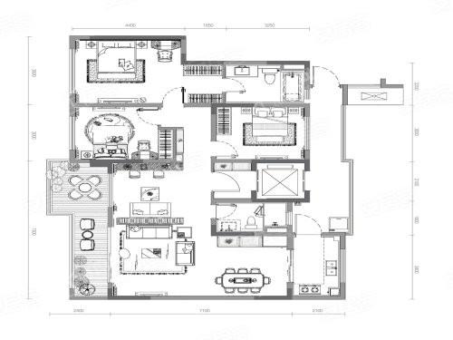 大平层C2， 3室3厅2卫1厨， 建筑面积约147.00平米