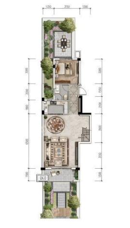 花间墅B户型叠下， 叠加别墅，  3室2厅2卫 建筑面积约125.60平米