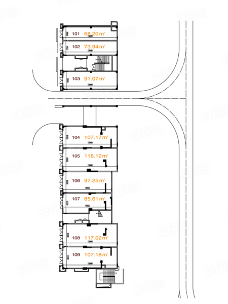 7号楼一层户型， 开间， 建筑面积约865.56平米