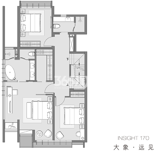 【大象·远见】上叠四层，4室2厅4卫，约170平米