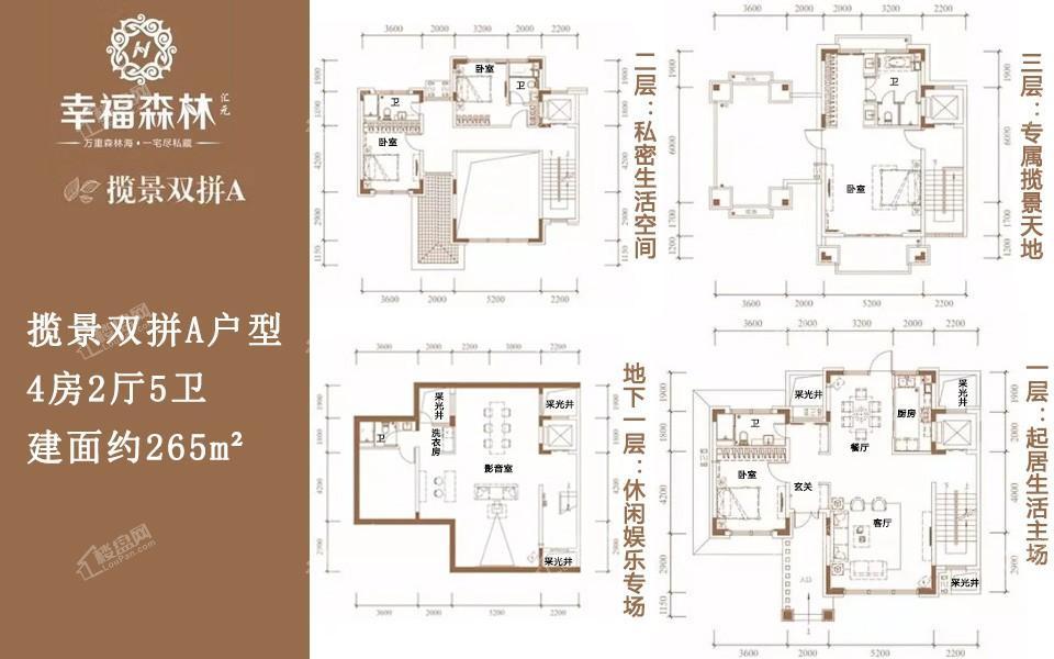 揽景双拼A户型 4房2厅5卫 建面约265m²