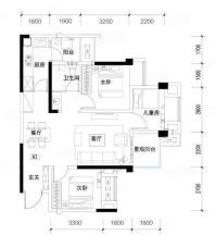 高层A3户型， 3室2厅1卫， 建筑面积约87.00平米