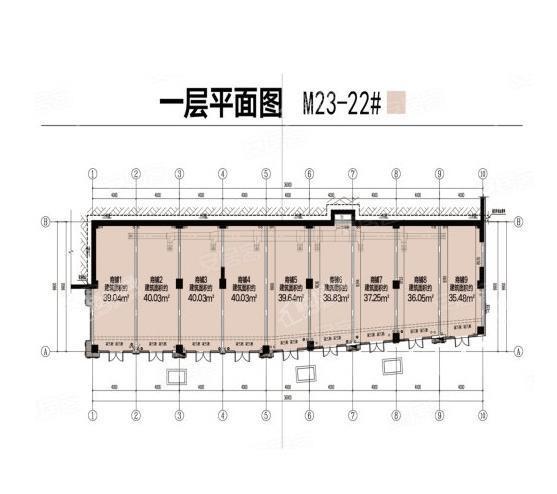 一层M23-22#， 开间， 建筑面积约40.03平米