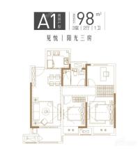 98平米户型 平层户型方正卧室朝南 居  室：3室2厅1卫1厨建筑面积：98㎡