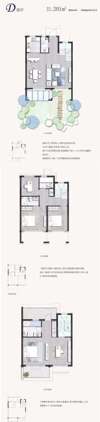 临澜墅 漪岸户型，联排中间墅，建筑面积约201平米，可改造为5室3厅5卫