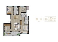 雅志（E2）户型，4室2厅2卫，建筑面积约120平米