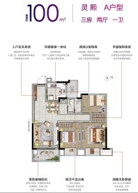 灵熙A户型，3室2厅1卫，约100平米