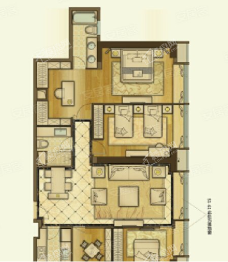R3栋D1户型， 4室2厅2卫0厨， 建筑面积约166.52平米