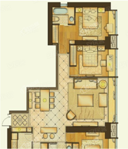 R3栋C3户型， 3室2厅2卫0厨， 建筑面积约142.10平米