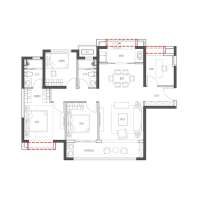 建面约130㎡瞰景高层，轻奢四房两厅两卫