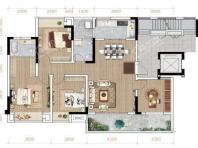 套内105㎡Y2户型， 4室2厅2卫1厨， 建筑面积约128.00平米