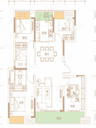 二期洋房Y1户型， 4室2厅2卫1厨， 建筑面积约119.00平米