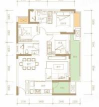 套内92㎡B户型， 3室2厅2卫1厨， 建筑面积约111.00平米