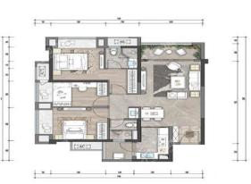 观江公园高层C户型， 3室2厅2卫1厨， 建筑面积约99.00平米