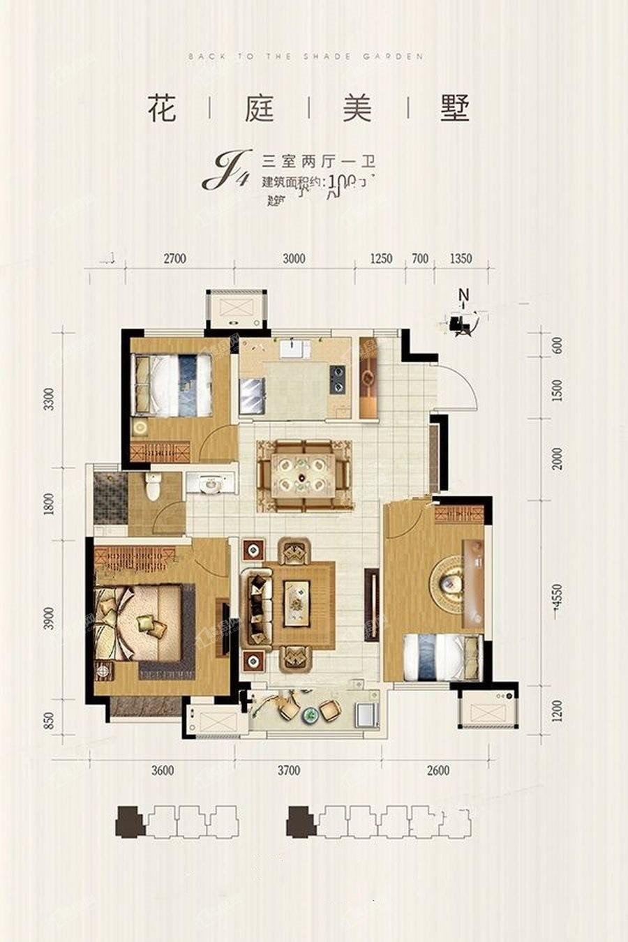 天津金地艺墅家3室2厅1卫户型图-天津楼盘网
