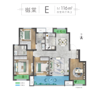 金科浅棠水岸，樾棠 - E户型，4室2厅2卫，约116平米