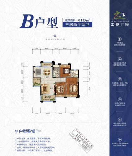 B户型3房2厅2卫115㎡