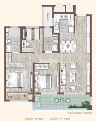 建发新城园玺约105㎡户型图，3室2厅2卫