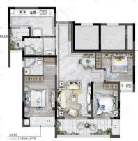 高层E套内85.67㎡， 3室2厅2卫1厨， 建筑面积约103.85平米