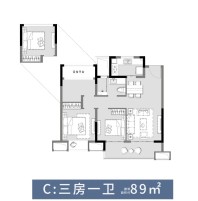 C户型，高层，三室一厅，89平米